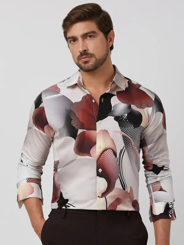 MUFTI white attractive cotton printed shirt