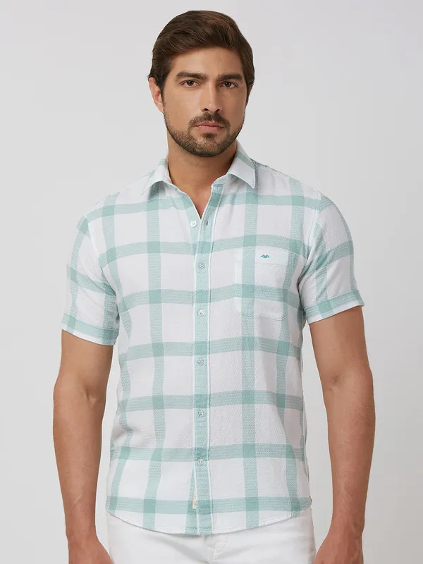 MUFTI white cotton checkered shirt