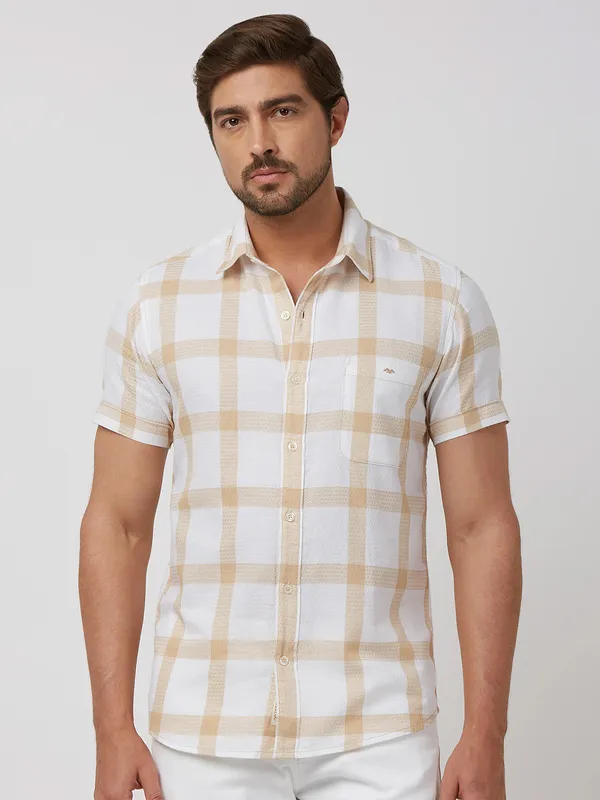 MUFTI white cotton shirt with checks pattern