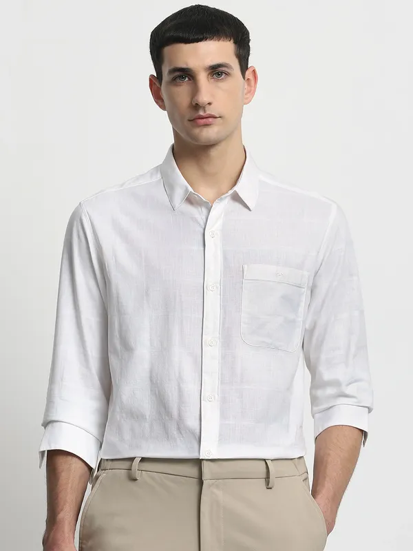 MUFTI white plain shirt with full sleeve for men