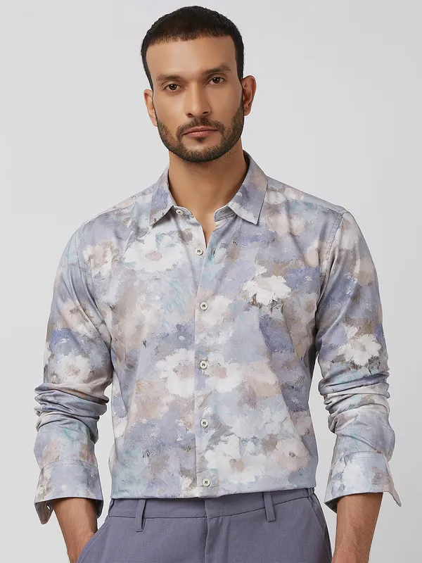 MUFTI white  printed casual cotton shirt
