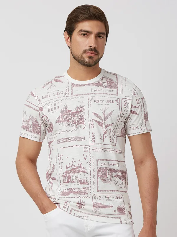 MUFTI white printed cotton slim fit t-shirt