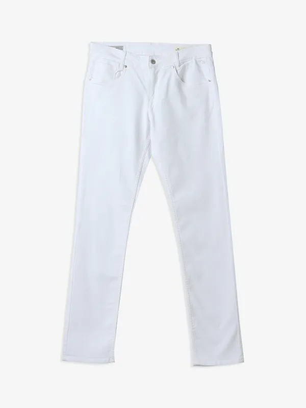 MUFTI white solid super slim fit jeans