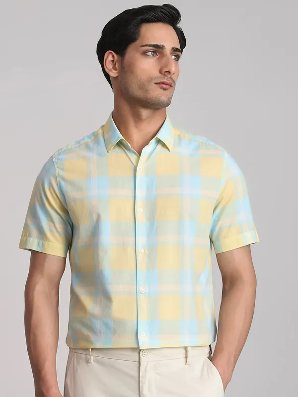 MUFTI yellow checked cotton shirt