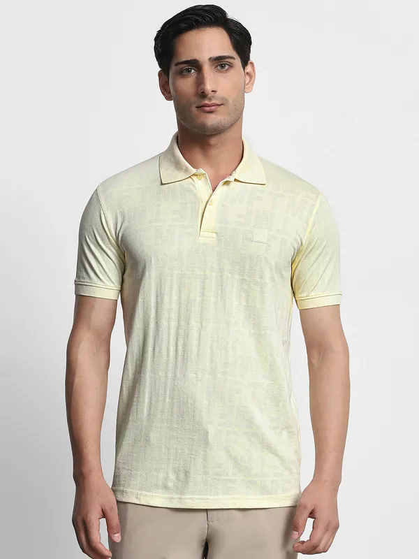MUFTI yellow testured polo neck t-shirt