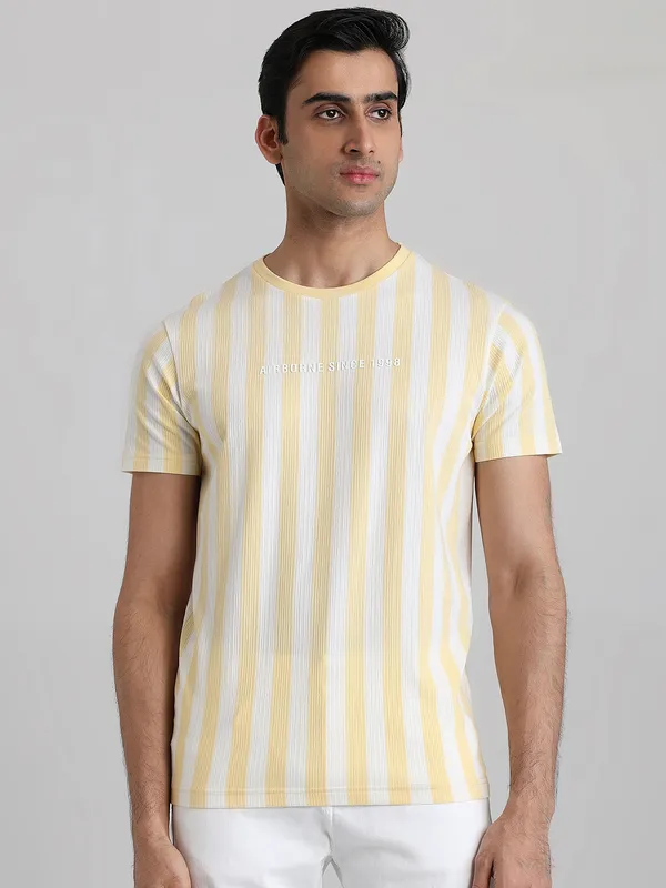 MUFTI yellow textured stripe polo t-shirt