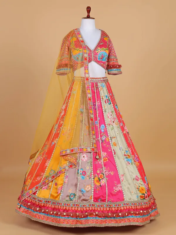 Multi color banarasi silk lehenga choli