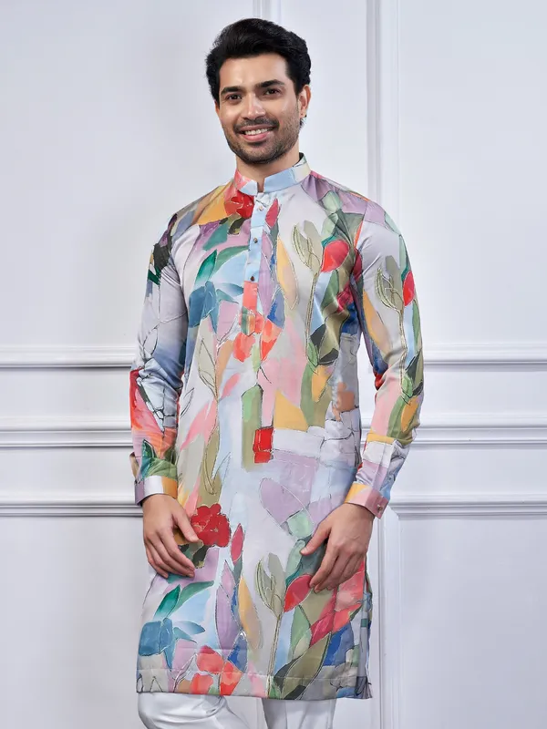 Multi color cotton printed kurta pajama for mens