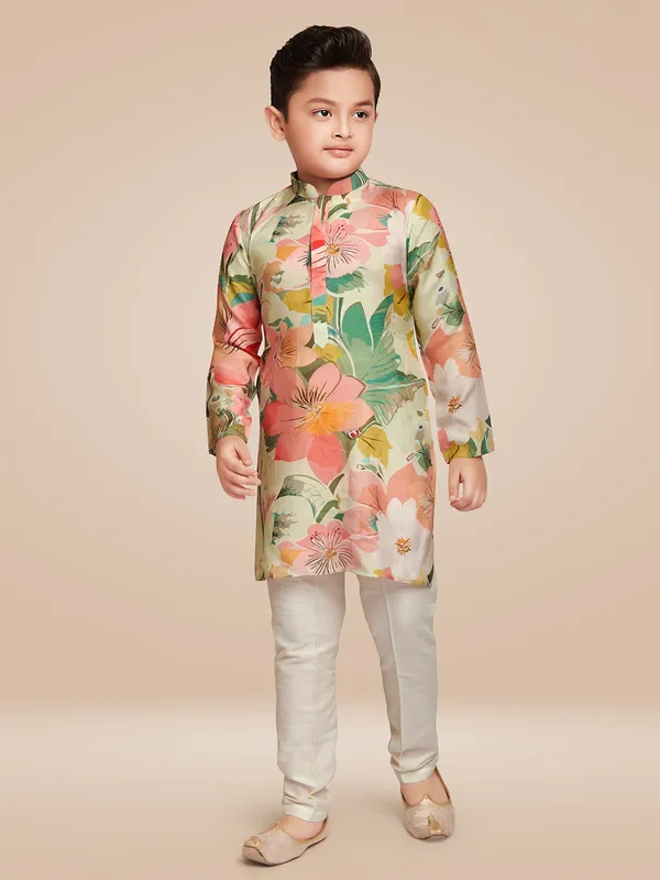 Multi color floral printed silk kurta suit