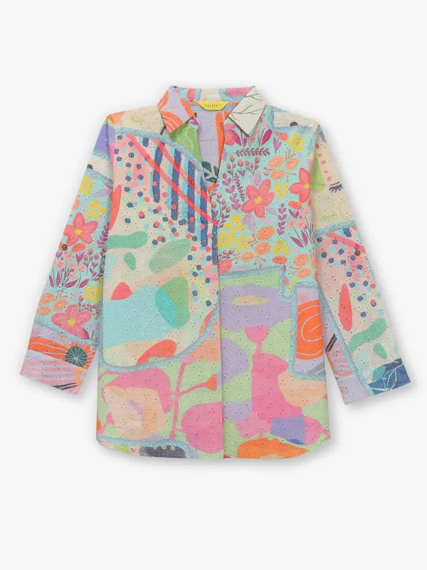 Multi color printed cotton top for casual