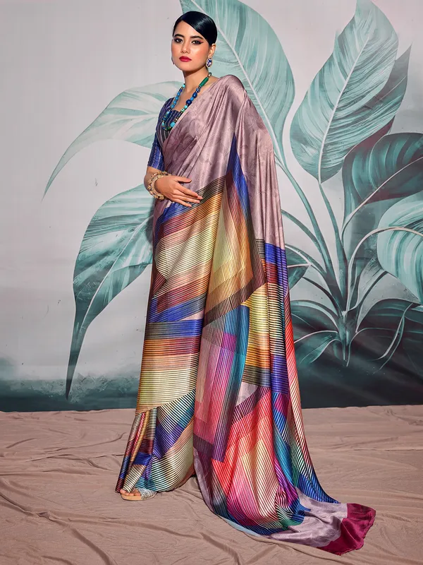 Multi color saree in satin