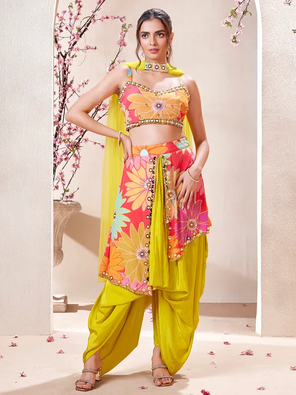 Multi color satin indowestern with dupatta
