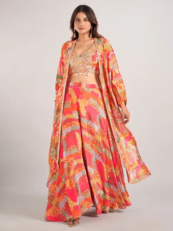 Multi color satin silk palazzo suit for festive