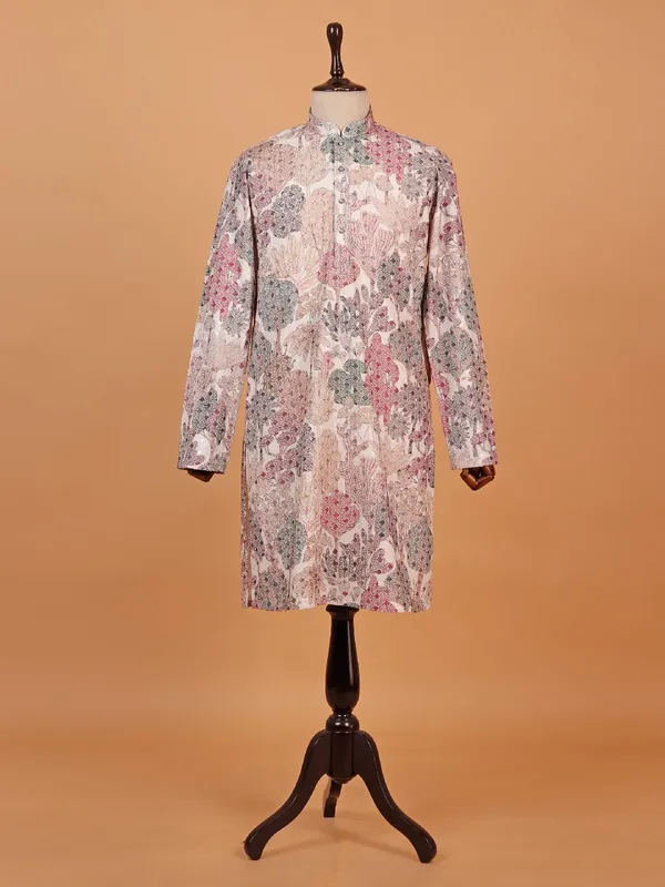 Multi color silk kurta set for men