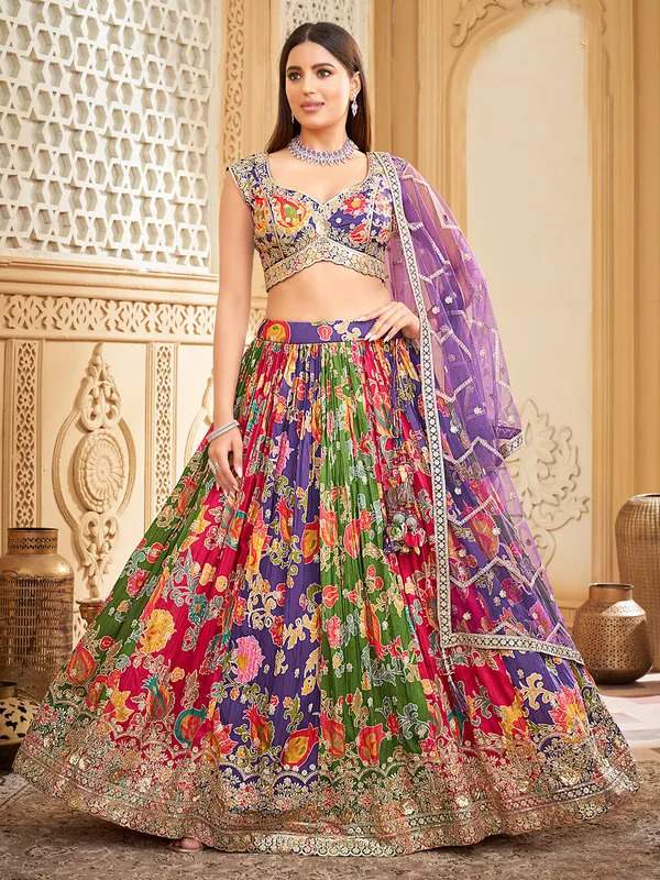 Multi color silk lehenga choli with zari resham work