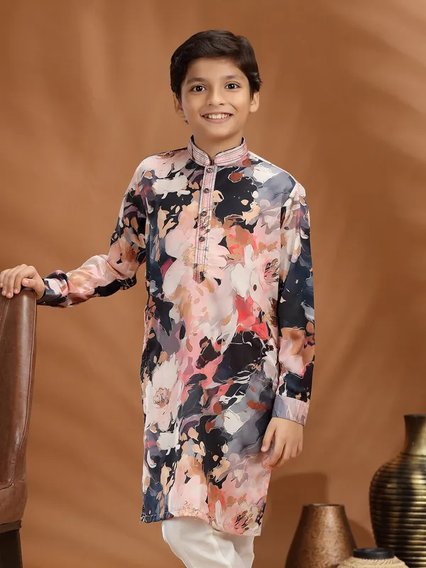 Multi color silk printed kurta pajama for special ocassion