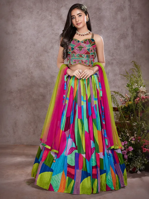 Multi-colour georgette printed lehenga choli