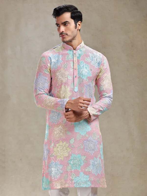Multi colour printed mens kurta attire in rich craftsmanship
