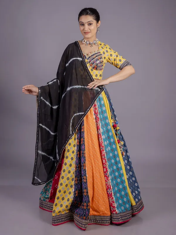 Multi colour silk lehenga choli with embroidery