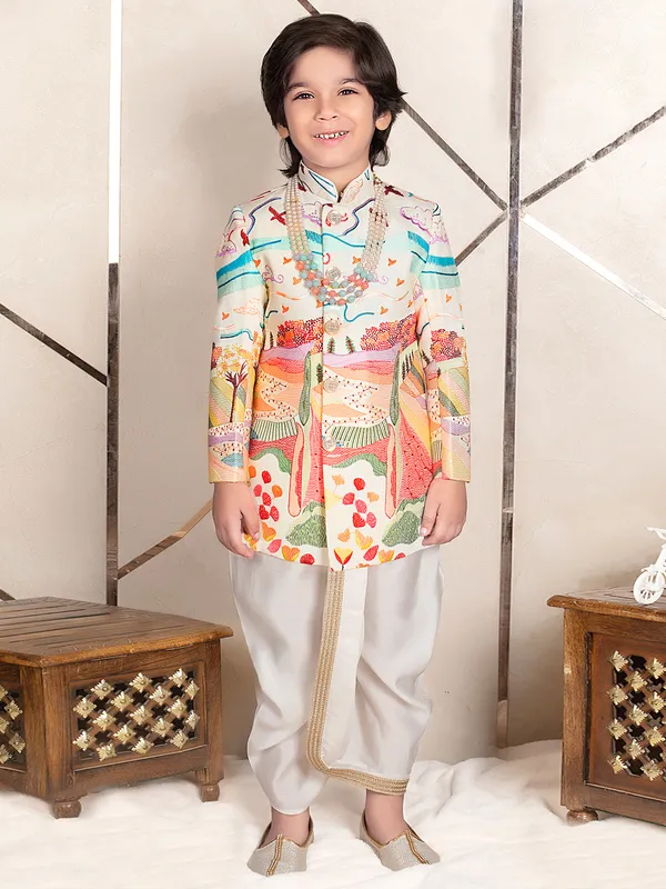 Multi coloured aesthetic terry rayon indo western for boys