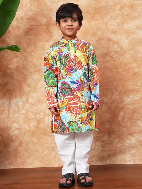 Multi coloured cotton kurta suit for boys