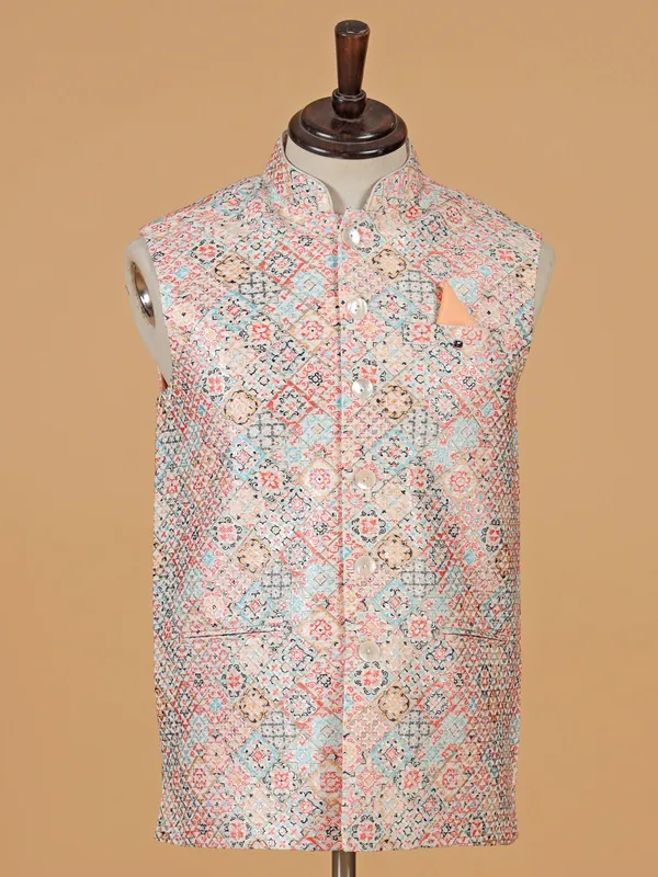 Multi coloured cotton silk waistcoat for men
