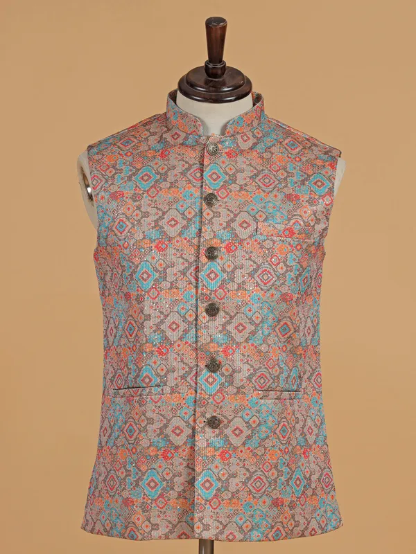 Multi coloured cotton silk waistcoat in thread work