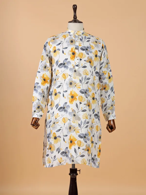 Multi coloured flower printed kurta for men