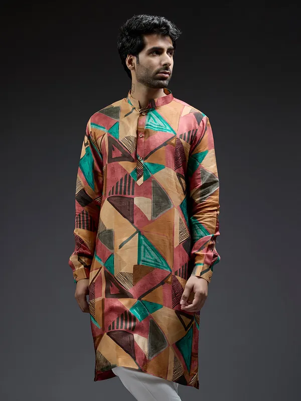 Multi coloured geometrical printed kurta suit