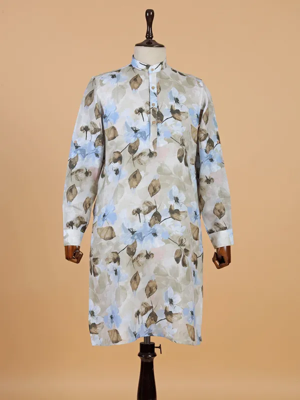 Multi coloured printed cotton kurta for men