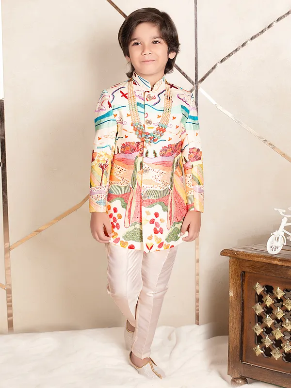 Multi coloured terry rayon indo western for boys