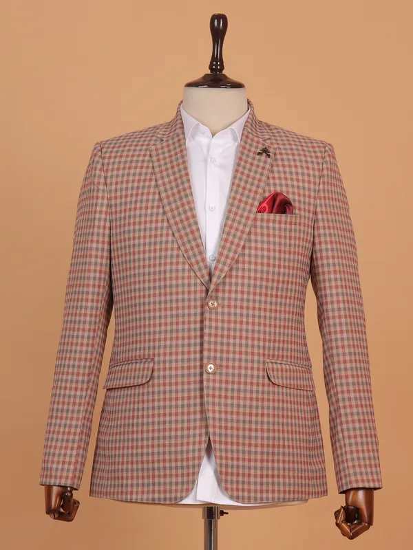 Multi coloured textured cotton blazer for men