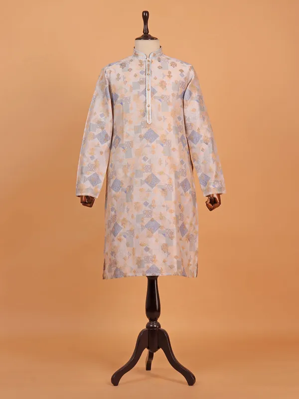 Multi coloured zari printed cotton silk kurta suit