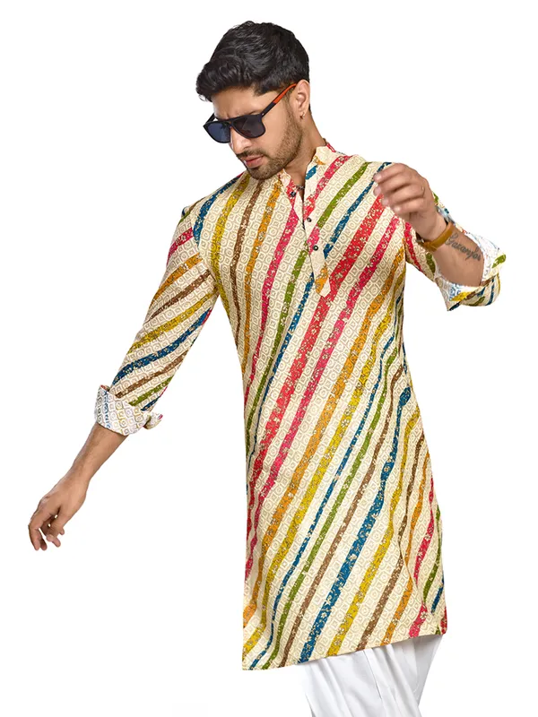 Multi hue striped kurta for men
