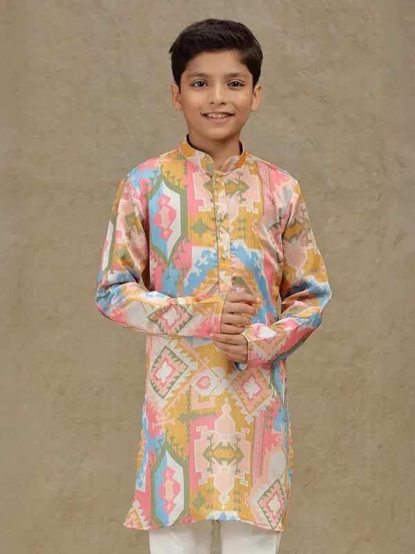 Multicolor cotton silk kurta suit for festive wear
