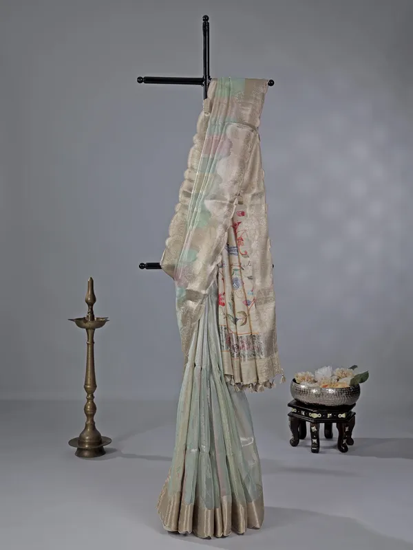 Multicolor cotton silk saree with printed motifs