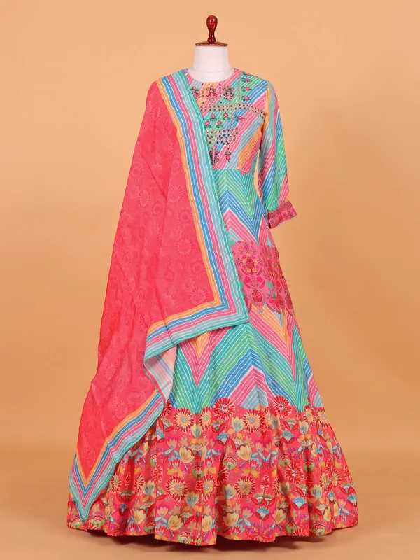 Multicolor floor length anarkali in cotton silk
