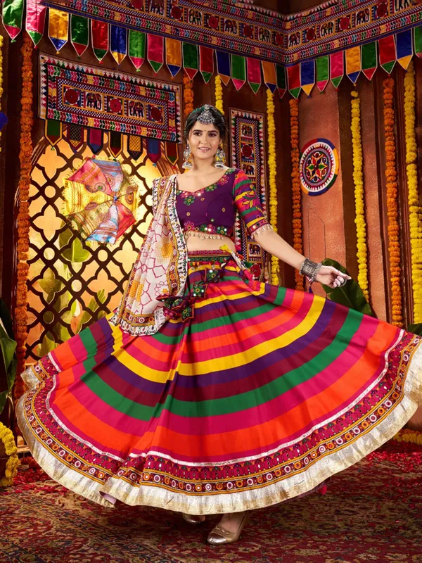Multicolor muslin silk navratri lehenga choli