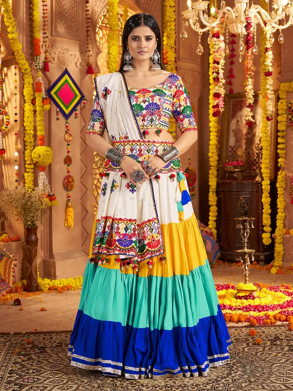 Multicolor navratri lehenga choli in viscose cotton