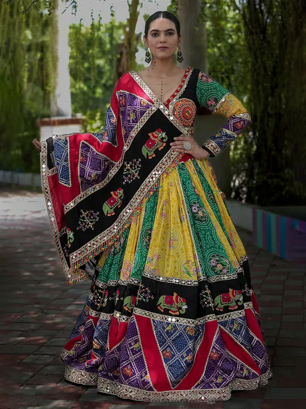 Multicolor printed bandhej lehenga choli for navratri