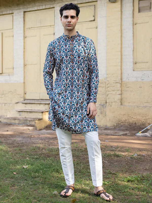 Multicolor printed cotton kurta pant set