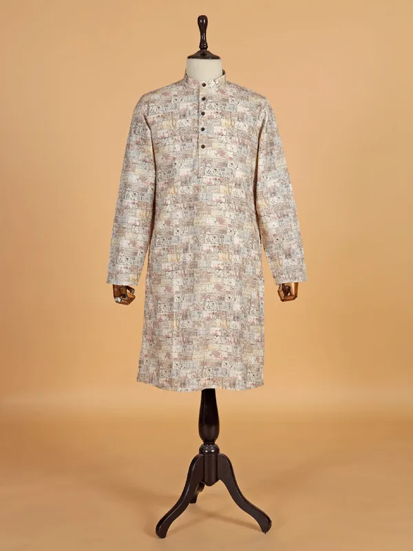 Multicolor printed cotton kurta pajama set for men
