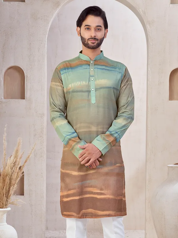Multicolor printed cotton kurta suit for men