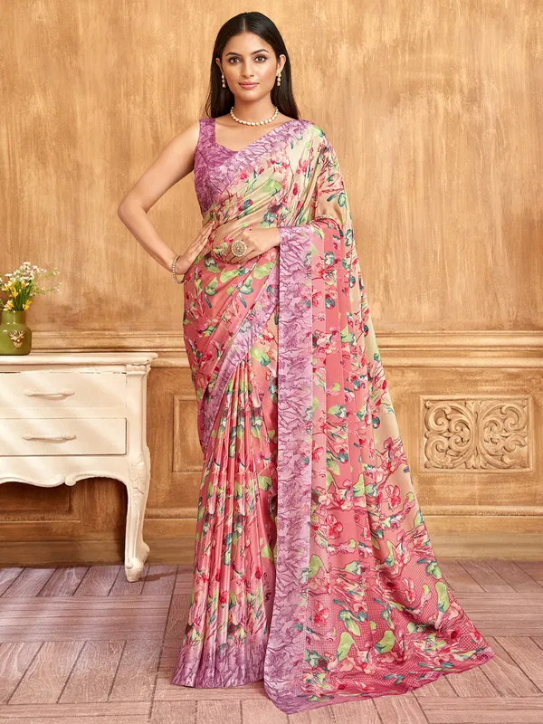 Multicolor printed crepe saree