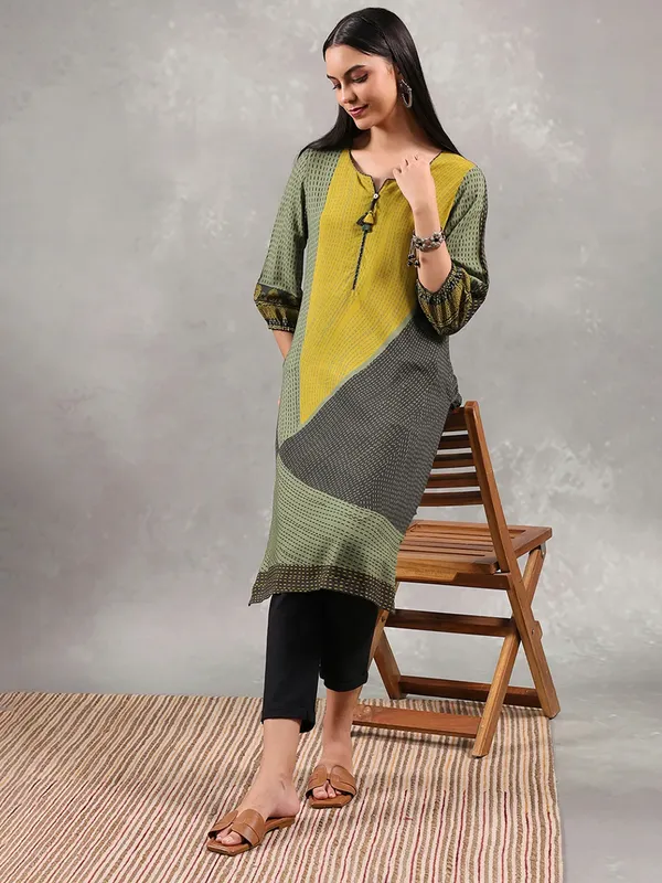 Multicolor printed satin kurti