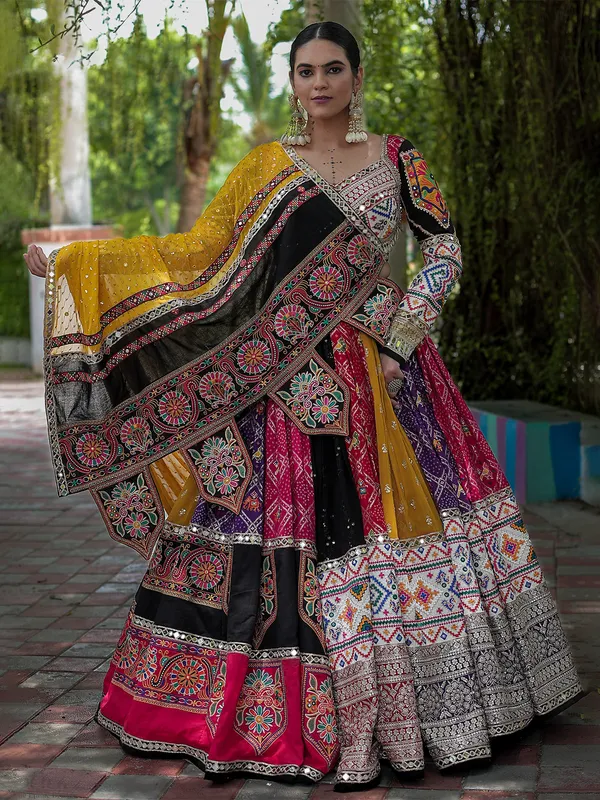 Multicolor printed silk lehenga choli for navratri