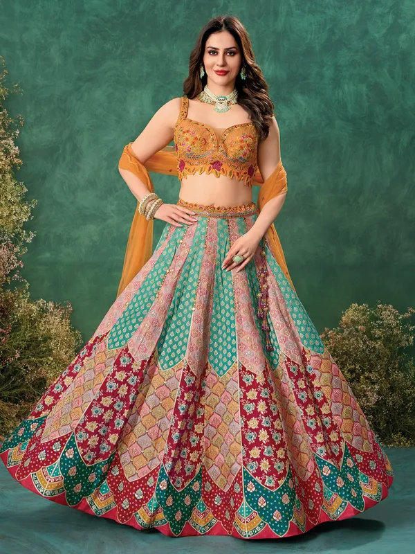 Multicolor raw silk wedding wear lehenga choli