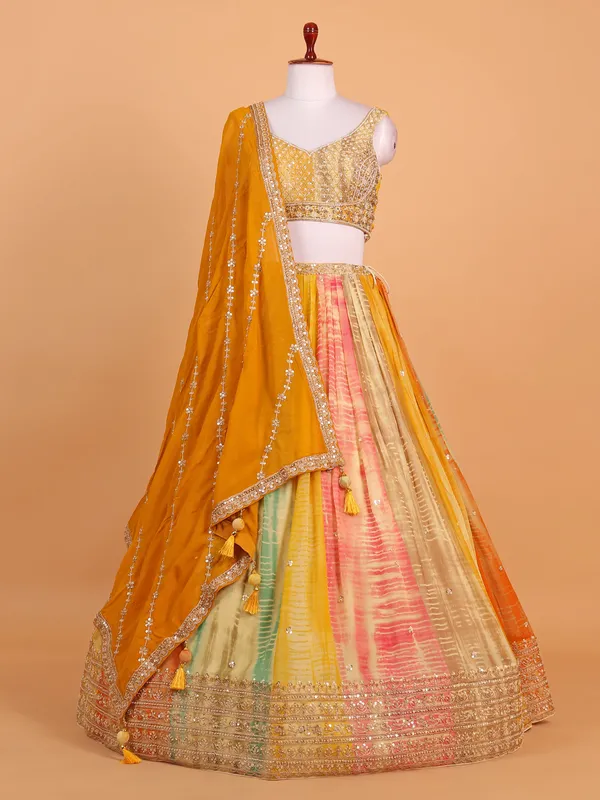 Multicolor silk lehenga choli with print