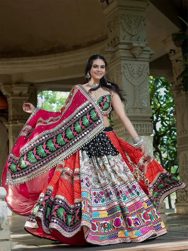 Multicolor silk printed lehenga choli for navratri