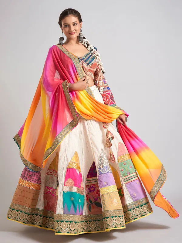 Multicolor silk traditional navratri chaniya choli